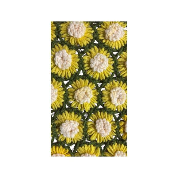 Vintage Crocheted Daisy Afghan Lap Blanket Green White Yellow 49x64 Floral - Picture 14 of 15